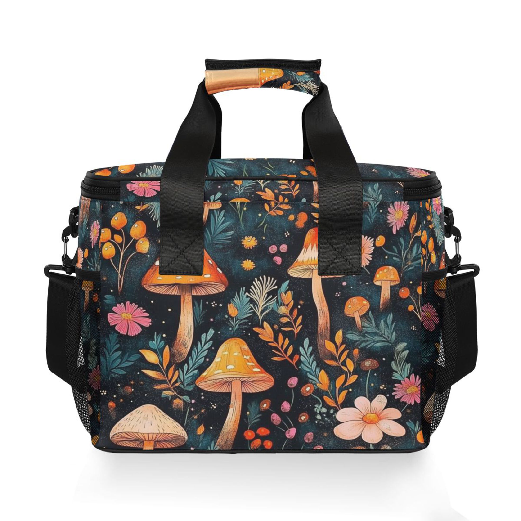 Orange Mushroom Insulated Lunch Bag 15L Cooler Box for Women Men Work Camping Beach Travel