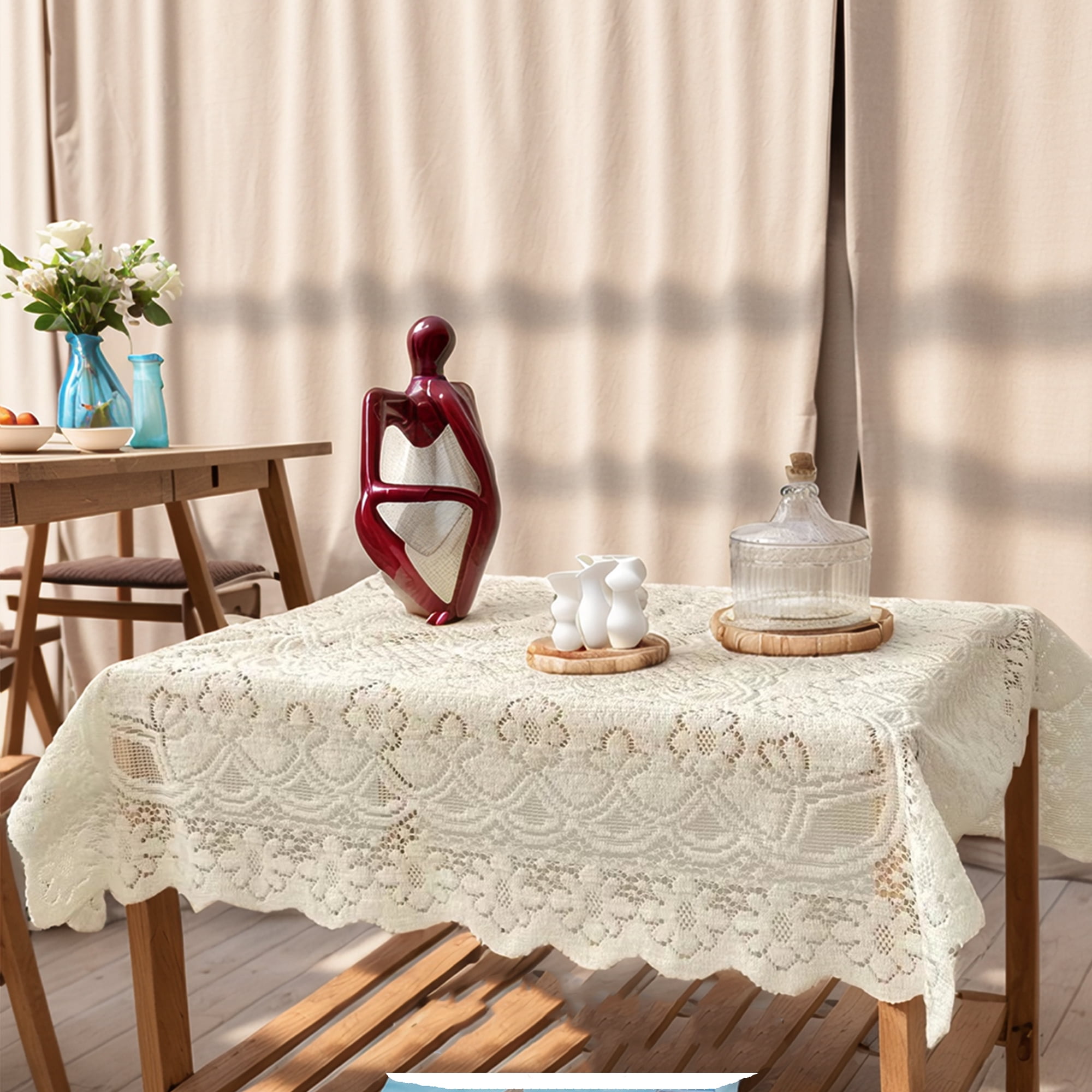 Unique Bargains Lace Rectangle Tablecloths Floral Design 31.5"x31.5"