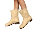 thumbnail image 2 of Women Diamond Quilted Mid Calf Rain Boots, Pull On Low Block Heel Waterproof Shoes For Gardening Commute Rainy Outdoor Wear Beige 9, 2 of 7