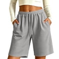 thumbnail image 2 of Xdegoge Women's Waffle Knit Shorts Casual High Waisted Bermuda Shorts with Pockets Elastic Waist Drawstring Long Sweatshorts for Summer Lounge Workout Activewear, 2 of 6