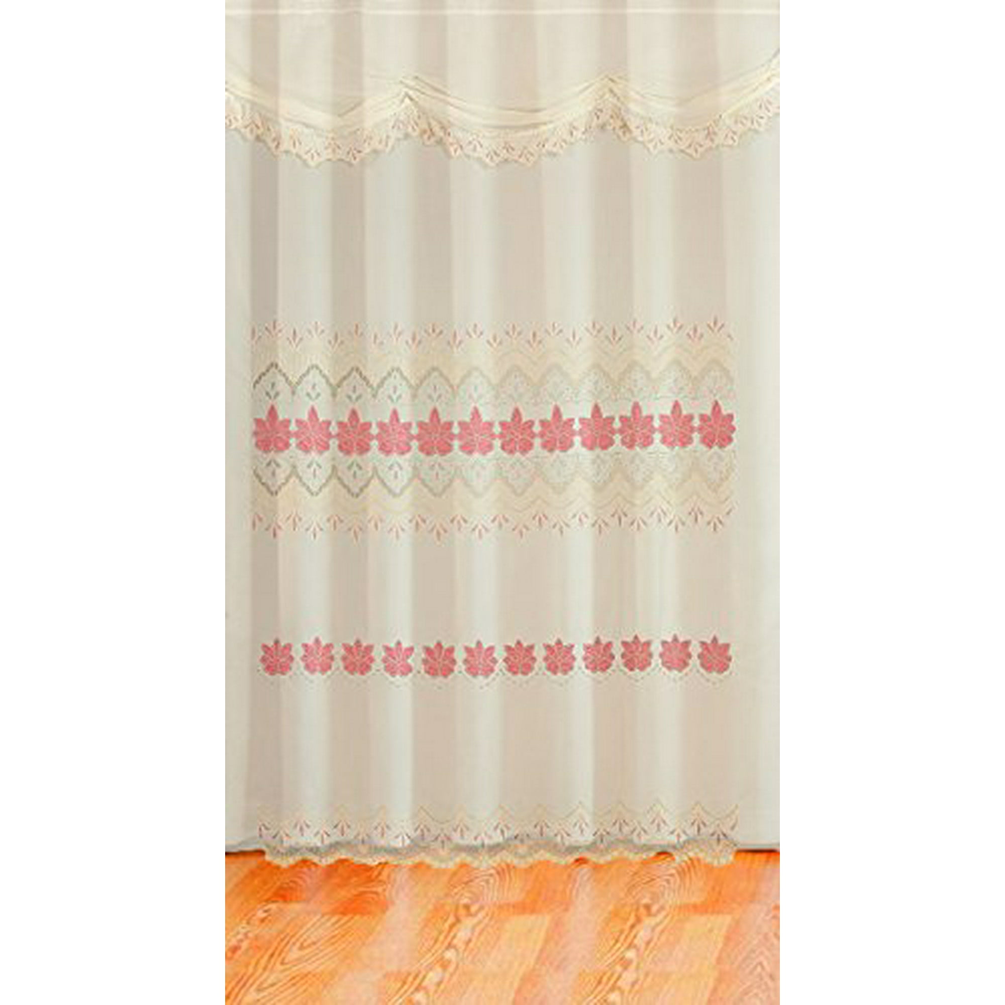Peach Pink Room Decor Velvet Flowers Sheer Window Curtain