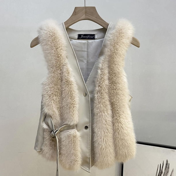 Abrigos y chaquetas de piel sintética sin mangas para mujer, abrigos sin mangas para otoño e invierno, chaquetas cálidas con cremallera y bolsillos.
