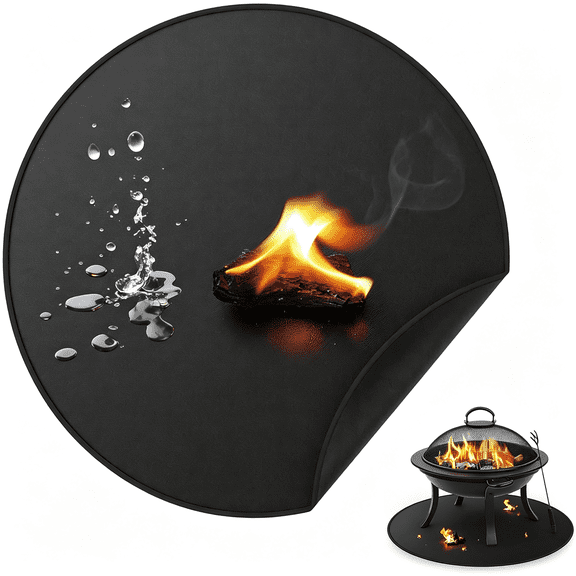 RLESO 24" Fire Pit Mat,Round under Grill Blanket for Outdoor Grill,Fireproof Mat,Oil Proof Waterproof under Floor Bbq Accessories Protector for Accessories