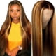 thumbnail image 1 of Pelucas con flequillo para mujer, peluca ondulada suelta, larga y recta con línea de cabello pre-depilado, peluca de cabello humano castaño liso, cinta de moda, 1 of 5