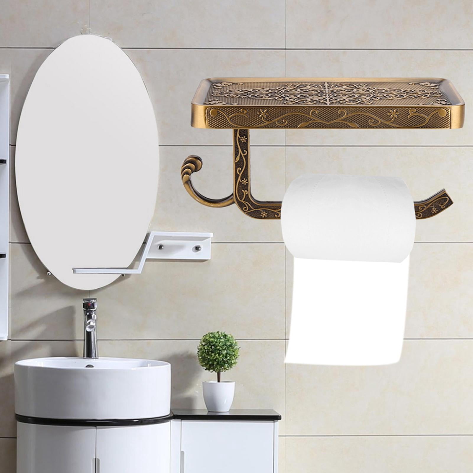 Suodoka Antique Brass Toilet Paper Holder & Phone Shelf – Wall‑Mounted, Vintage Finish, Scratch‑Resistant, Elegant Design with Complete Mounting Kit