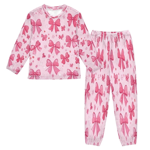 Fluffy Pajamas Set Fuzzy Winter Warm Pj Sets Pullover Tops and Long Pants Pink Cute Bows X-Small