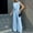 Sky Blue, variant on Womens Elegant Solid Color Suit Vest Tank Cardigan Pockets Tops Wide Leg Pants Suit Girls Interview Suit Women Two Piece Rompers for Wedding Occasions Womens Suit Pants Pants Set Graduation Outfits