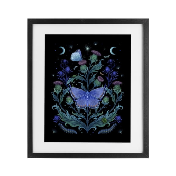 Stupell Industries Bohemian Thistles & Insects at Night Black Framed Print Under Glass, 13 x 16, by Episodic Drawings