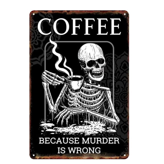Funny Office Decor Coffee Bar Skeleton Wall Decor Signs For Home Decor Metal Tin Signs Vintage Retro Skull Room Decoration Funny Halloween Coffee Bar Decorations Signs 12 X 8 Inch