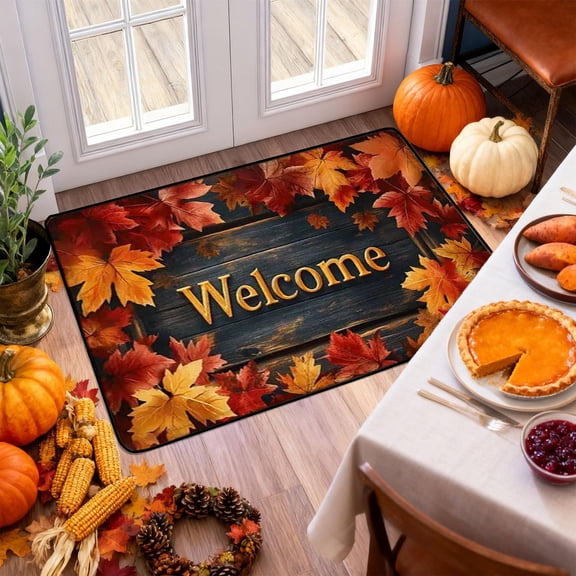 Fall Kitchen Decor,Fall Rug,Fall Pumpkin Maple Leaves Floor Mat Halloween Thanksgiving Decorative Floor Mat Bathroom Kitchen Mat Porch Carpet Long Strip Foot Mat Entrance Mat