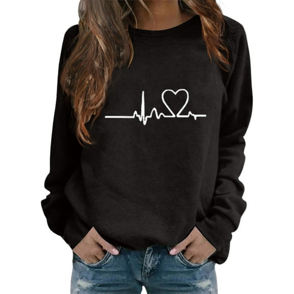 Up To 50% Off Oversized Crewneck Sweatshirt Women Women's Heart Pattern Crewneck Long Sleeve Hoodless Hoodie