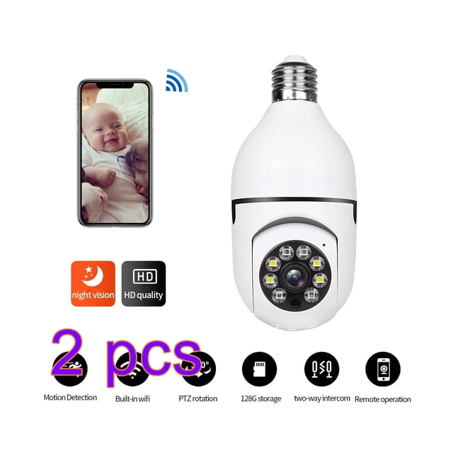 Bombilla Cámara 2x 360 ° 1080P LDY E27 5G Wi-Fi IR Noche Inteligente