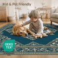 thumbnail image 4 of ODIKA 2'x3' Washable Throw Rug Non-Slip, Low Profile, Flatwoven, Easy Care Teal Boho Bug Intricate Motif Symmetrical Framing Turquoise for Hallway, Study Room, 4 of 7
