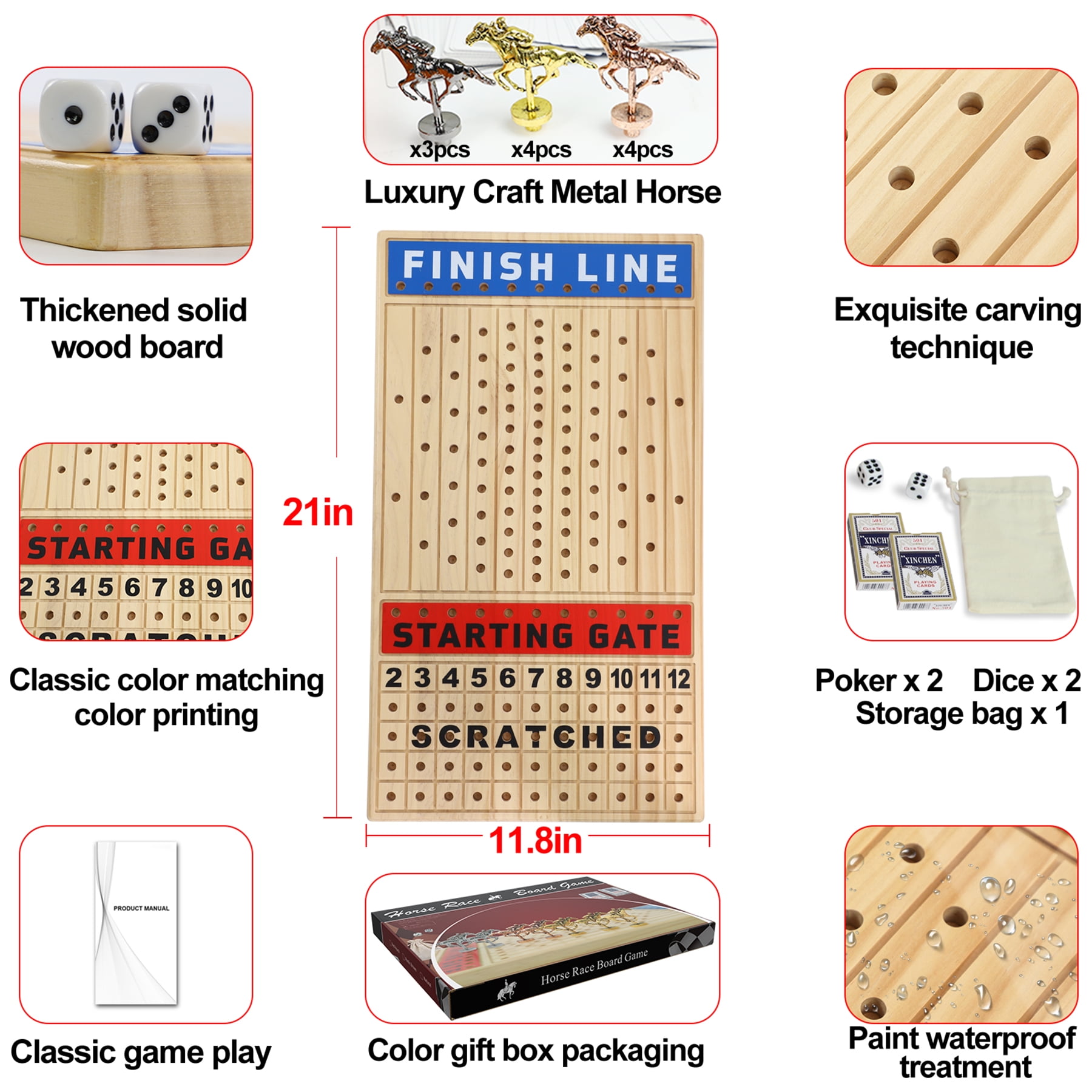 HOROW Horse Racing Board Game 13.00 Inches