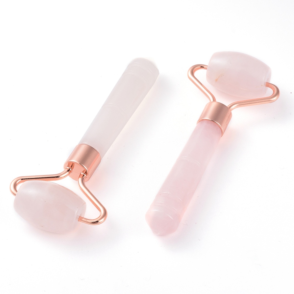 5pcs Rose Quartz Massage Tools Facial Rollers with Brass Findings Rose golden 95x40x18mm