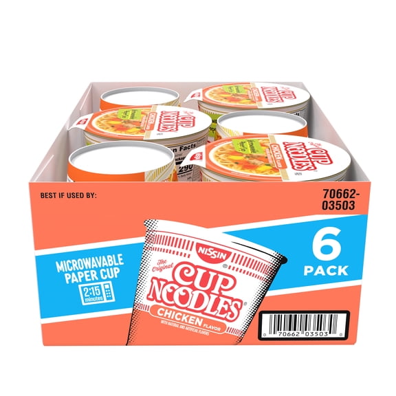 Nissin Cup Noodles Chicken Instant Ramen Noodle Soup, 2.25 oz Cups, 6 Pack