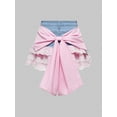 thumbnail image 2 of Baby Blue Denim Mini Skirt With Lace Ruffle Hem And Bow Embellishments, 2 of 24