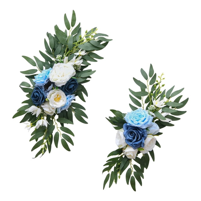 Tnarru 2x Artificial Flowers Swag Set Artificial Wedding Arch Flowers Decorative Rustic Welcome Sign Decoration for Party Wall Decor BLue