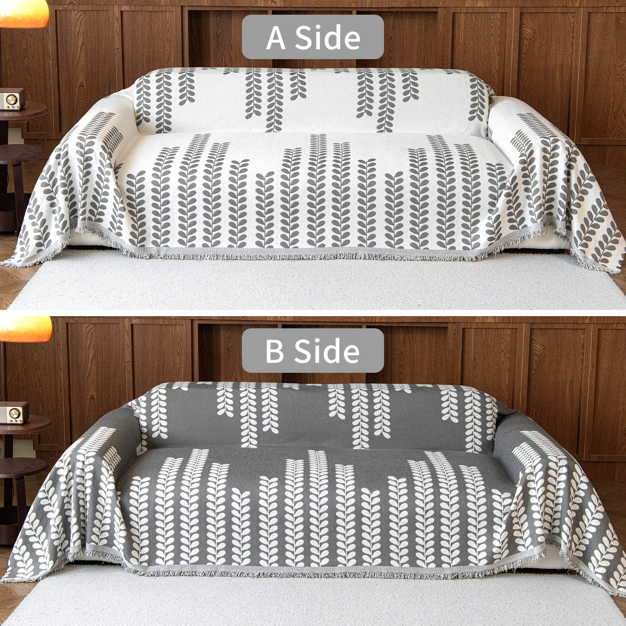 Smuge Sofa Cover Couch Cover Protector Slipcover, L Shape 3 Cushion Throw Sofa Towel Furniture Cover for Dogs Cats Home Decor (71"x 134", Gray White)