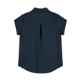 thumbnail image 4 of FINALGANG Womens Lapel Collar Roll Tab Short Sleeve Solid Color Dual Bust Pocket Curved Hem Loose Button Down Shirt Relaxed Fit For Ladies Office Daily Outdoor Outing Navy M, 4 of 6