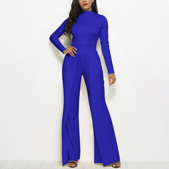 Kiplyki Fall Ladies Pants Women's Wide Leg Pants Solid Long Sleeve Jumpsuit Long Pants