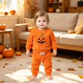 thumbnail image 2 of Ruyang Baby Boy Girl Clothes 2 Piece Fleece Set Pumpkin Embroidery Crewneck Pullover Joggers Fall Winter Warm Outfits, 2 of 9