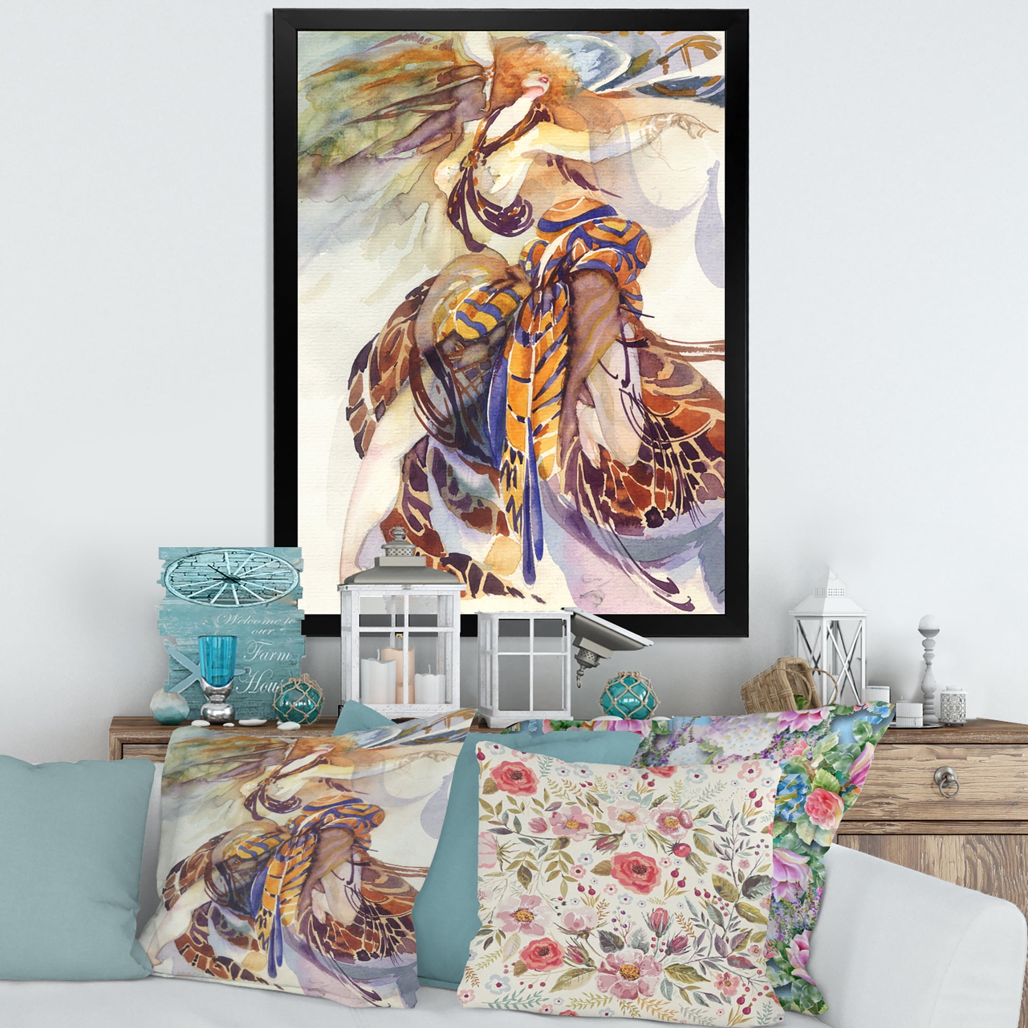 Designart 'Allegory of Paradise Bird Woman Portrait' Traditional Framed Art Print