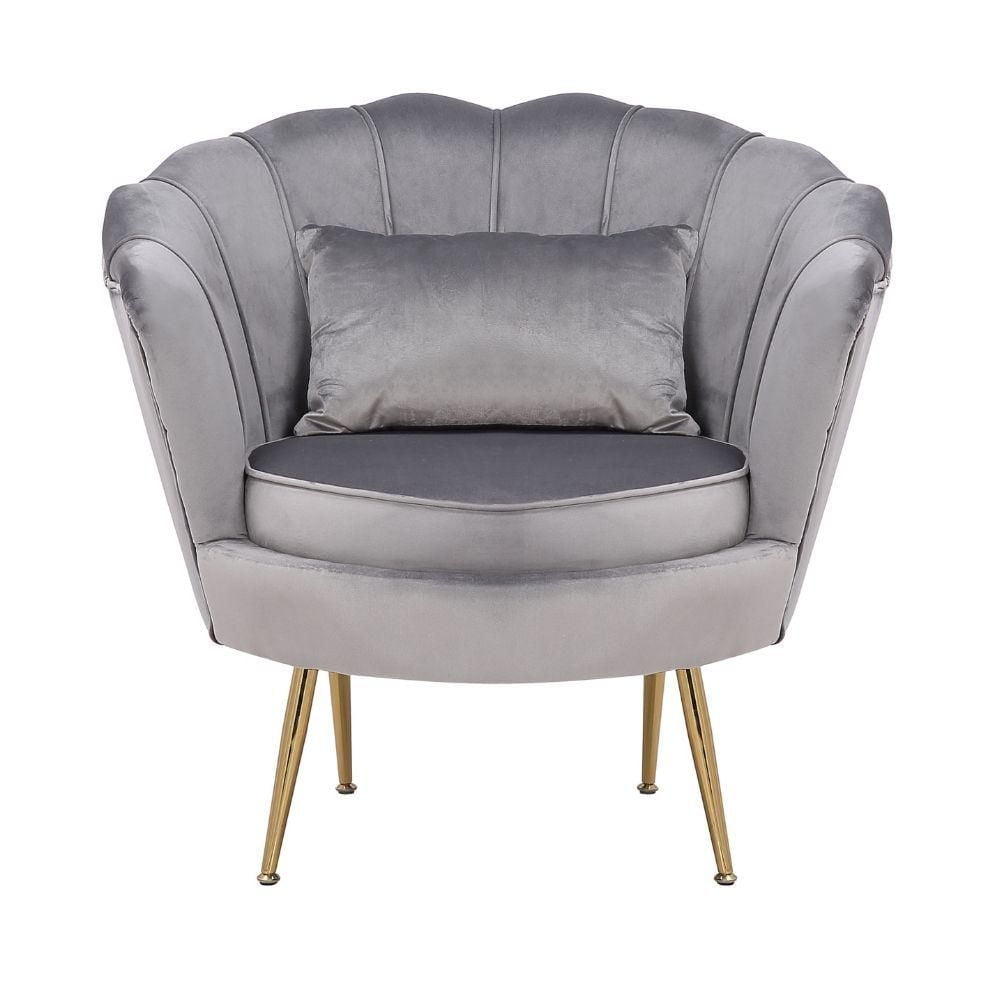 Upholstered Velvet Lounge Chair in blue with Shiny Gold Legs – Elegant Velvet Chair for Living Rooms, Salons, Spas, and Lounge Areas