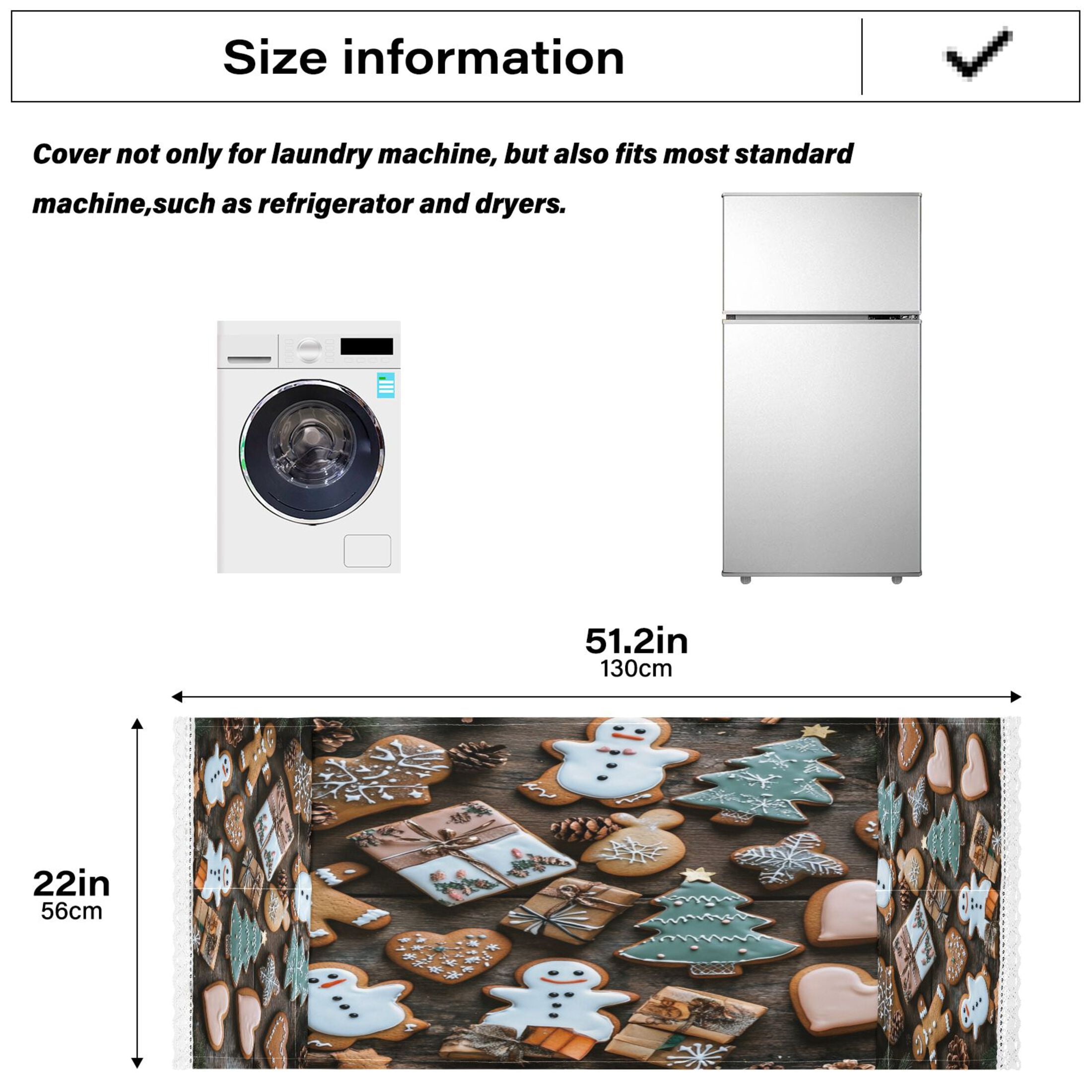 Christmas CookiesWasher and Dryer Covers Dust-Proof and Oil Resistant Fridge Cover with 4 Storage Pockets Washing Machine Top Cover for Laundry Kitchen Home 51.2 x 22 In