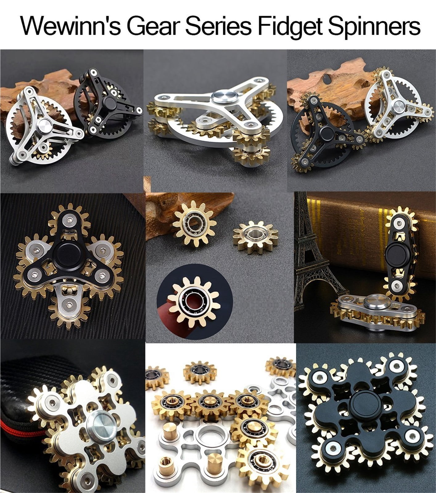 Pure Brass Fidget Spinner Gears Linkage Fidget Metal DIY Hand Spinner Spins Long Time EDC Focus Meditation Break Bad Habits ADHD with Multiple Premium Bearings (13 Bearings White)
