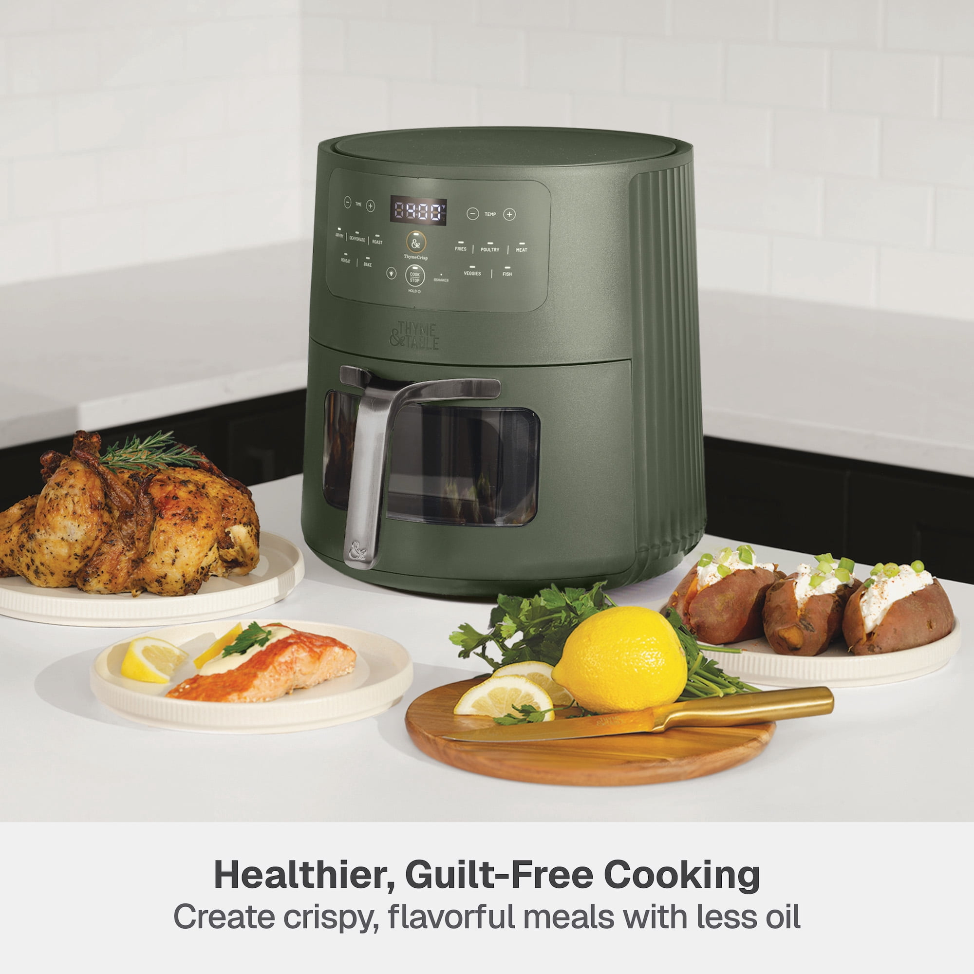 Thyme & Table 6QT Air Fryer, with ThymeCrisp™ and Ceramic-Coated Nonstick Basket, Dusty Moss