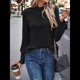 thumbnail image 5 of Camiseta de Larga con Cuello Alto y Ojales para Mujer, Elegante, Informal, , de Negocios, Elástica, con Aberturas Negro L, 5 of 9