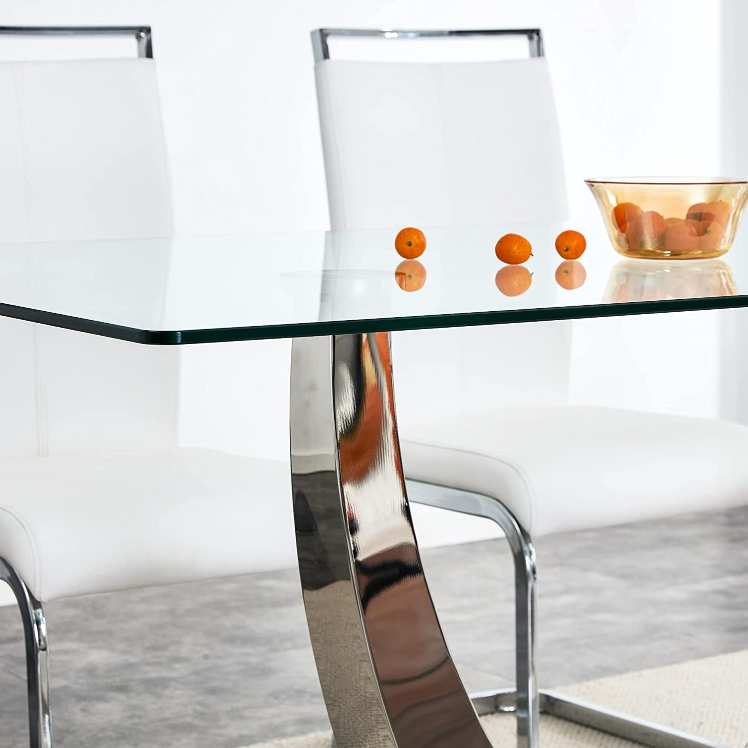 Sumdeal 63" Glass Dining Table for 4-6 people,Modern Dining Room Table for 4, Kitchen Table for 6, Dinner Table with Rectangle Tempered Glass Top and Chrome Silver Base