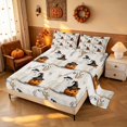 thumbnail image 2 of Homewish Halloween Witch Pumpkin Bed Sheets, Sketch Ghost Full Size Sheets, Cream Orange Black, 4pcs (1 Flat Sheet, 1 Fitted Sheet and 2 Pillowcases), 2 of 5