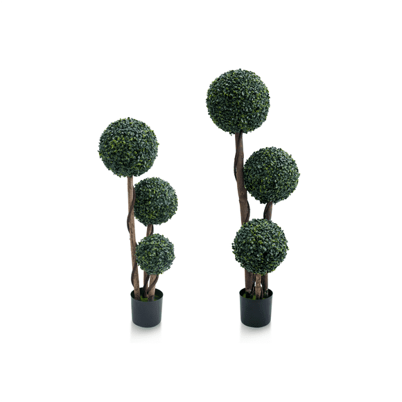 45in Realistic 3ft Artificial Topiary Tree – Faux Triple Ball Shrubs in Pot, UV Resistant Milan Grass Greenery for Garden, Patio, Porch, Home & Office – No Maintenanc