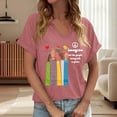 thumbnail image 2 of Wang6 Womens Plus Size V Neck Tshirts Casual Short Sleeve Imagine All the People Living Life in Peace Letter Printed Graphic Tees Summer Loose Fit Tops Pink XL, 2 of 4