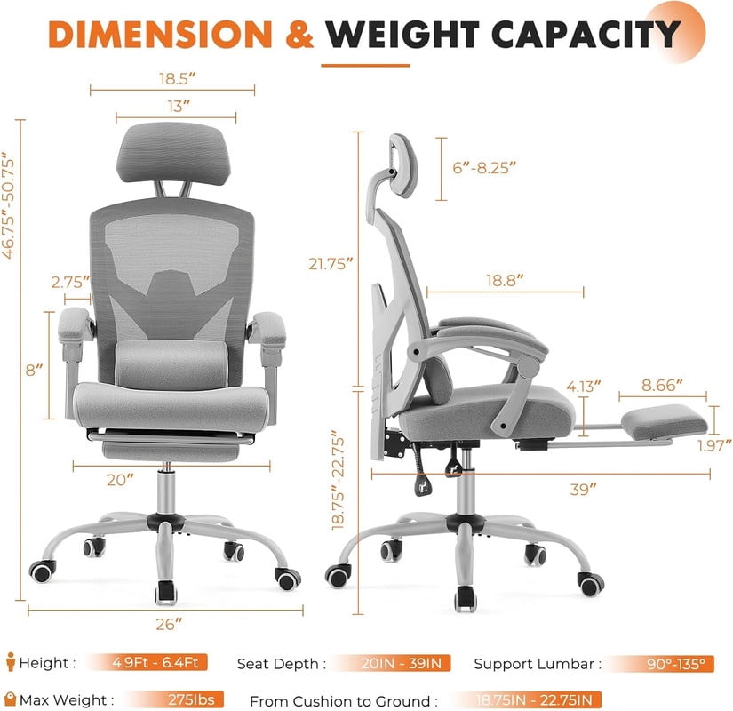 Beddle Desk Chair with Lumbar Support, High-Back Ergonomic Mesh Swivel Rolling Desk Chair for Home Office or Study, Green