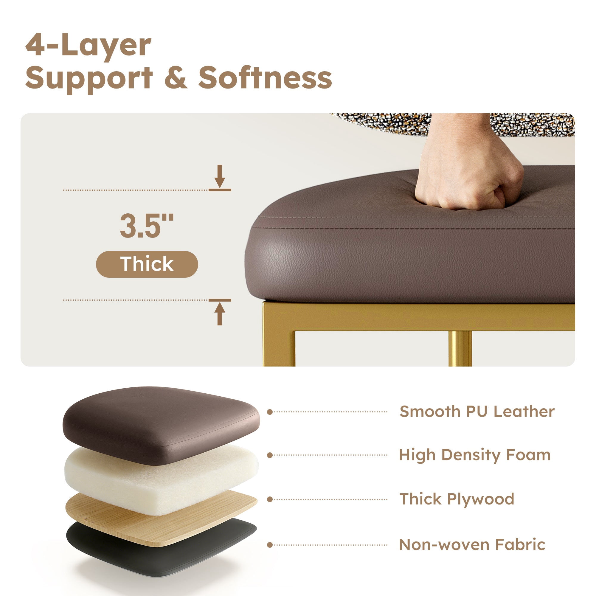 MF Studio Counter Height Bar Stool with Back Set of 2, 24.8" Modern PU Upholstered Bar Chair with Large Chenille Back and Metal Frame, Taupe
