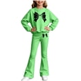 thumbnail image 5 of Girls 2 Piece Set Fall Crew Neck Long Sleeve Printed Pullover Sweatshirt Flared Sweatpants Suits Casual Outfits (9-10 Y, Mint Green), 5 of 5