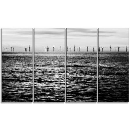 Design Art 'Wind Turbines Black and White' 4 Piece Photographic Print on Wrapped Canvas