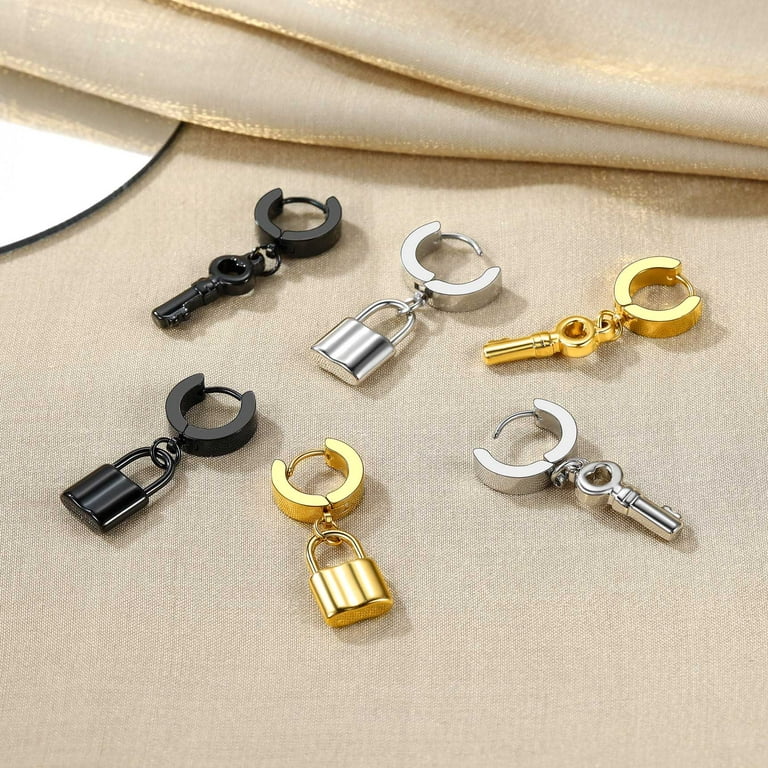 Lock and Key Chain Dangle Earrings