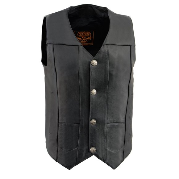 Milwaukee Leather LKM3700 Men's Classic Black Leather Motorcycle Rider Vest w/Buffalo Nickel Snaps Closure - Large
