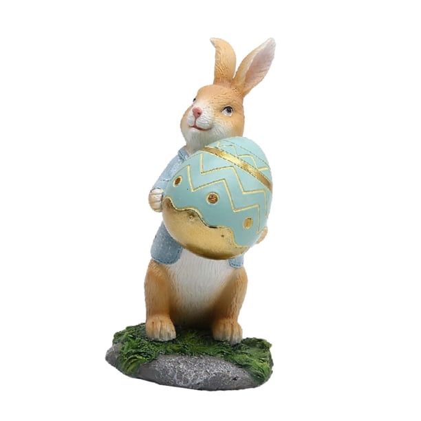 Figura de conejo de resina coleccionable, lindo adorno para accesorios de jardín de hadas y Sostener huevo