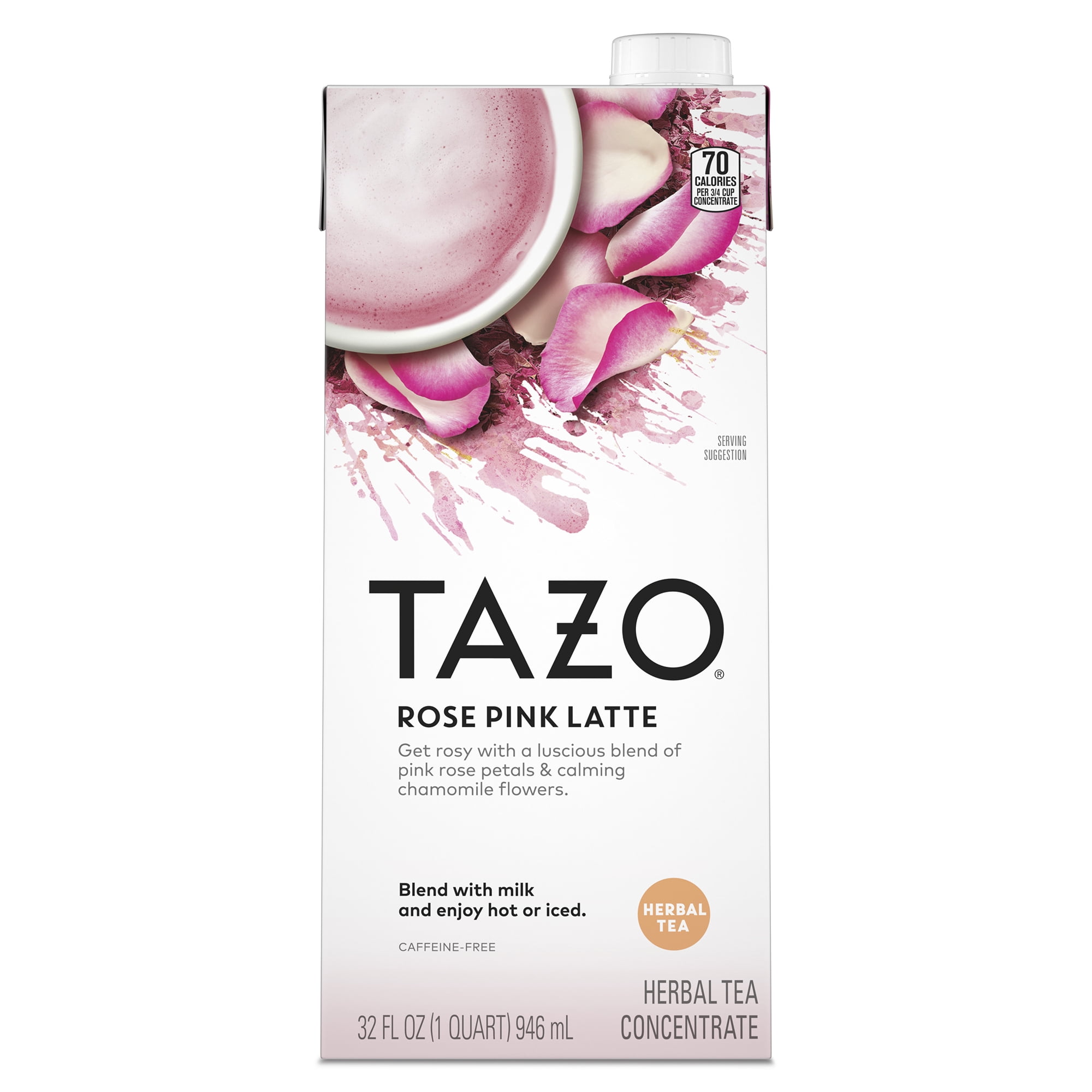 TAZO Rose Pink Latte Iced Tea Concentrate Herbal Tea, Caffeine-Free, 32 Oz Carton