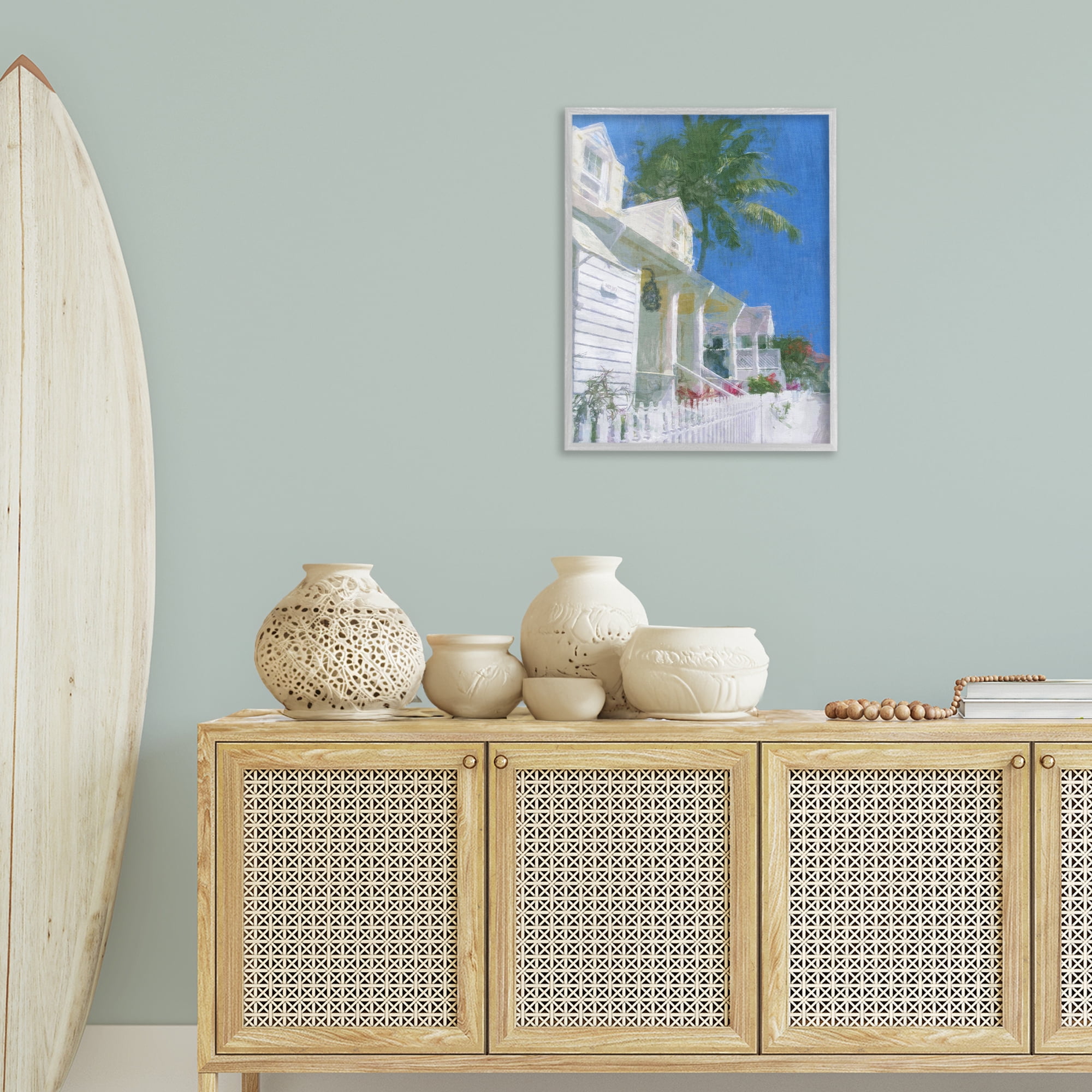 Stupell Industries White Coastal Cottage Coastal Painting Gray Framed Art Print Wall Art, 24 x 30