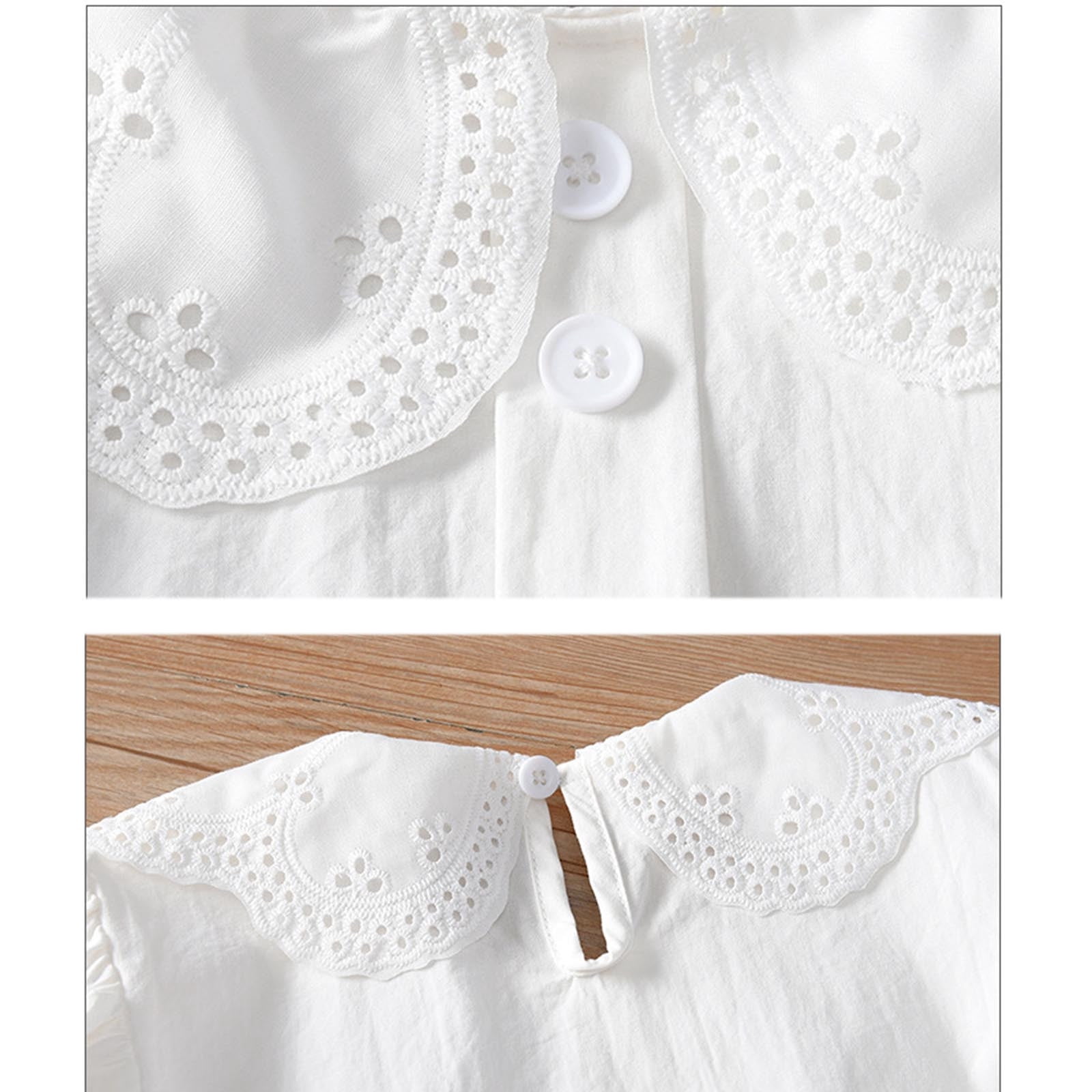 CHEEREAM Toddler Girls Casual Dress Puff Sleeve A-Line Swing Flared Party Birthday Dresses with Peter Pan Collar for 2-14 Years White 9 Years