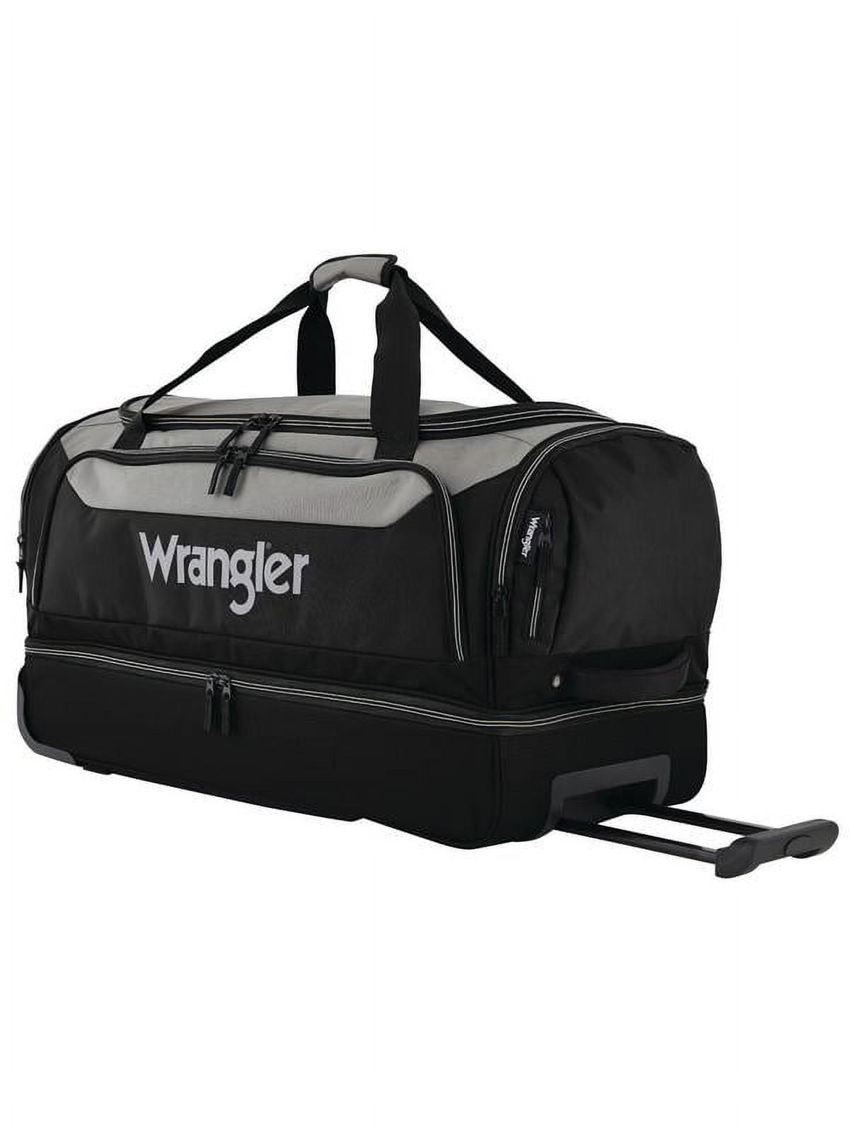 (2 pack) Wrangler 30" Polyester Drop-Bottom Rolling Travel Duffel w/ Interior Toiletry Pocket - Black