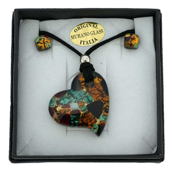 GlassOfVenice Murano Glass Venetian Reflections Heart Necklace and Earrings Set