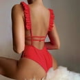 thumbnail image 2 of JINMGG Womens Plus Size Clearance Women's One-piece Swimsuit V-neck Backless Swimsuit Solid One-piece Bikini Ruffle Swimsuit, 2 of 7