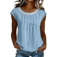 thumbnail image 3 of VBVC Women's Cotton-Linen Lace Trim Tunic Top,Ladies Cap Sleeve Pleated Casual Blouse,Summer Breathable Crew Neck Shirt for Women,Blue,S-3XL, 3 of 9